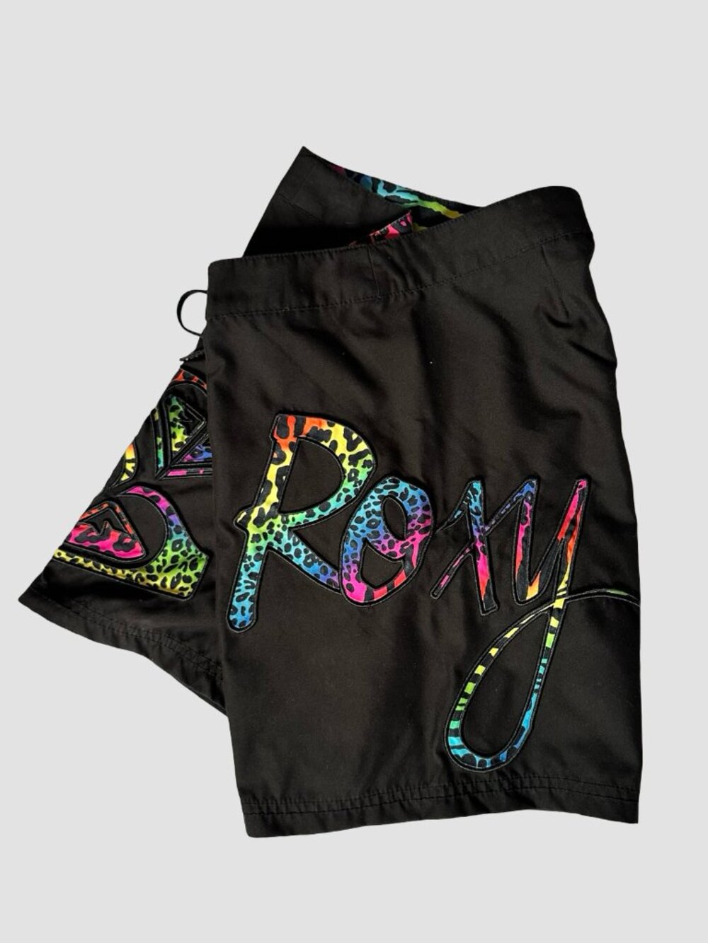 Vintage Y2K Roxy Black Rainbow Animal Print Board Shorts Women's 5 Surf Beach